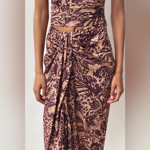 zara purple printed sarong midi skirt side beachy tropical maxi skirt bali print - Picture 2 of 4
